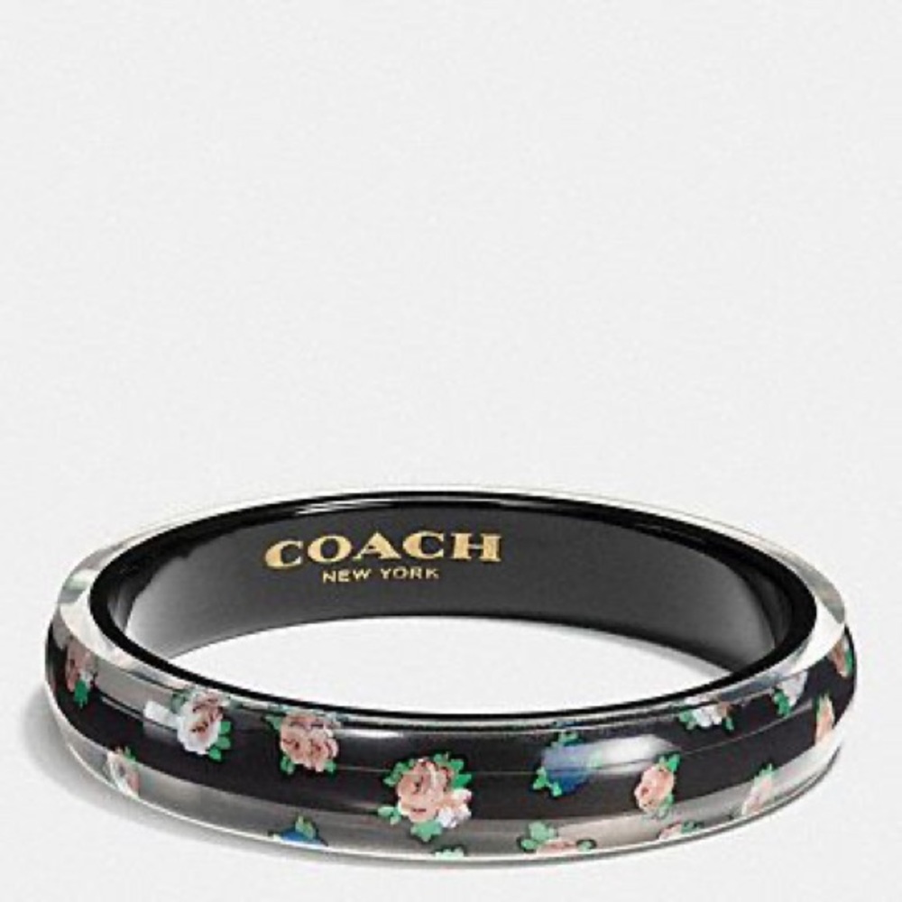Coach Black Resin Floral Bangle Bracelet